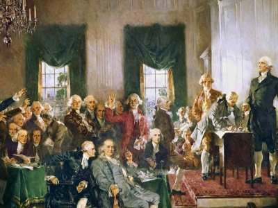 Painting depicting the signing of the US constitution