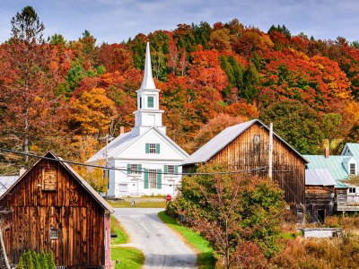 A whitewashed church in small town Vermont