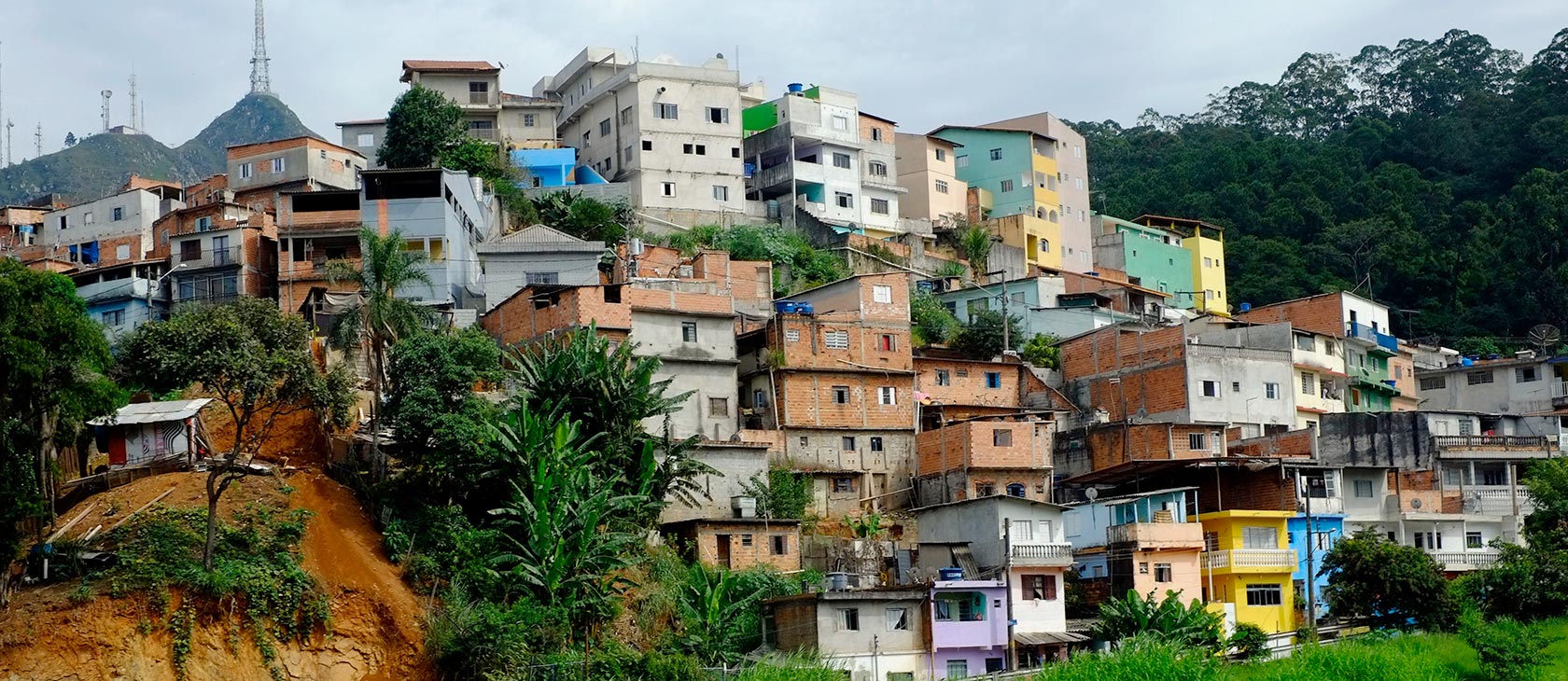Multicolored ramshackle housing of a Brazilian favela